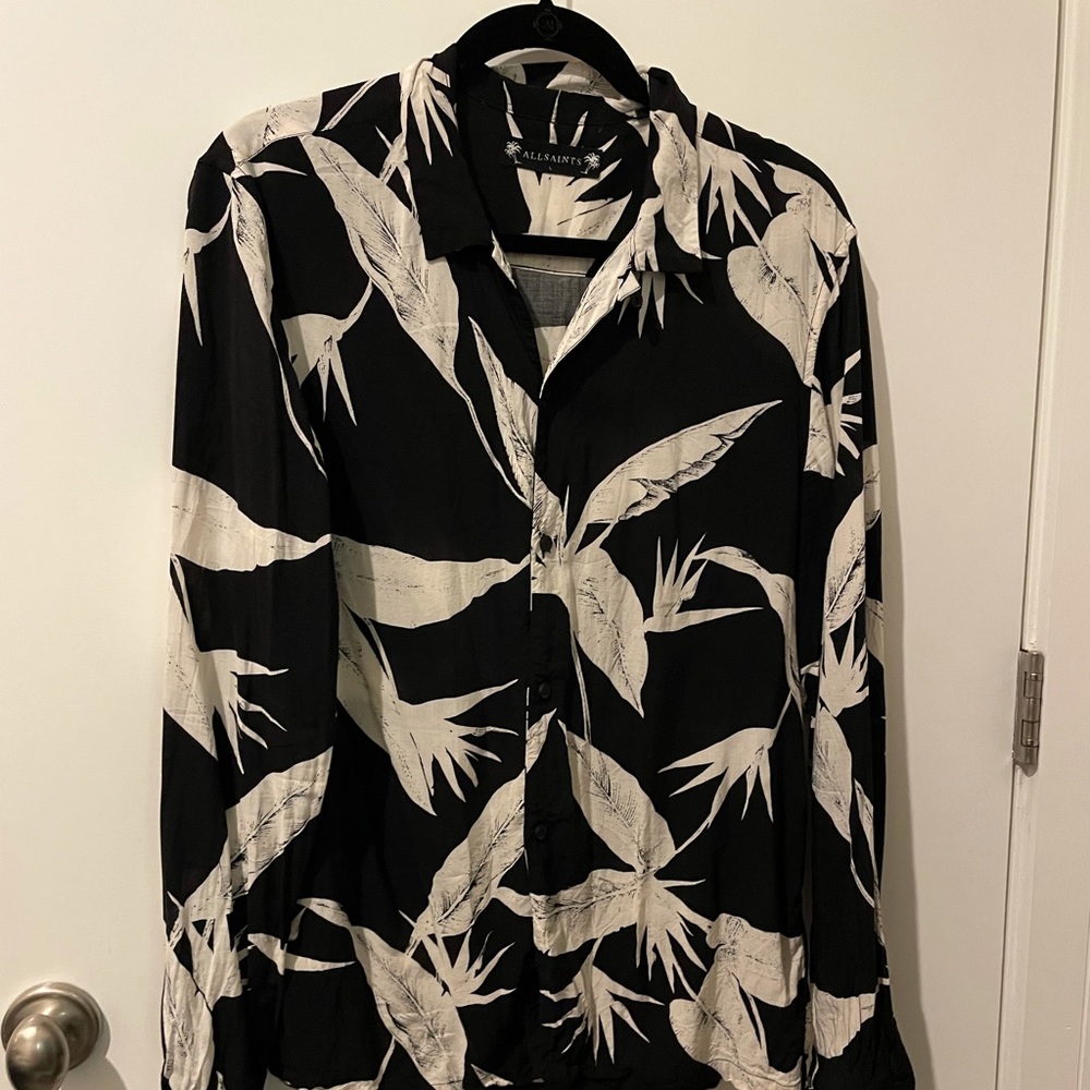 Black Printed Allsaints Button-Down Shirt